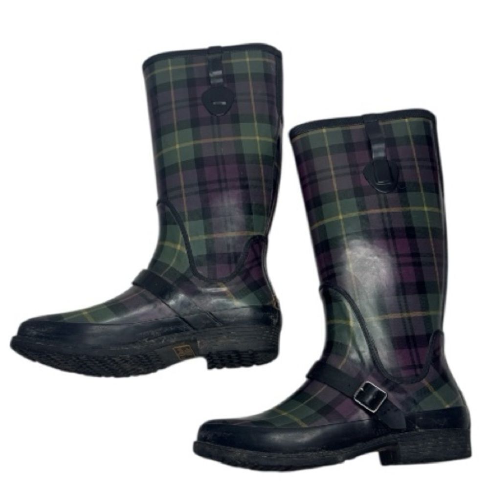L.L.Bean Wellies Women’s Plaid Rubber Rain‎ Boots. Size 10.